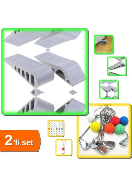 2 Adet Gri Kapı Altı Stoperi + Golf Anahtarlık Golf Severlere Özel Hediyelik - 2li Set C6J1B0