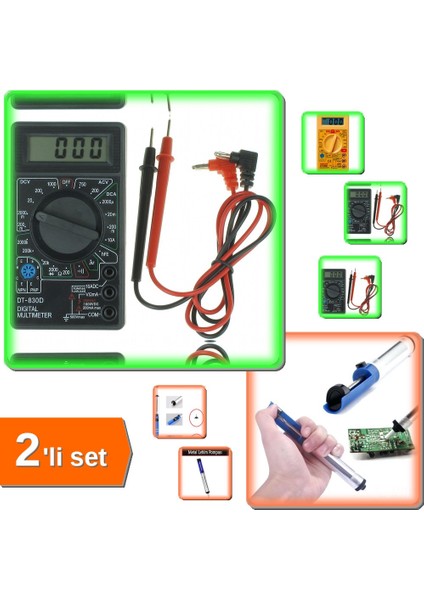 Avometre Dijital Ölçü Aleti Multimetre + Lehim Havya Pompası - Lehim Sökücü - 2li Set S6S2X2