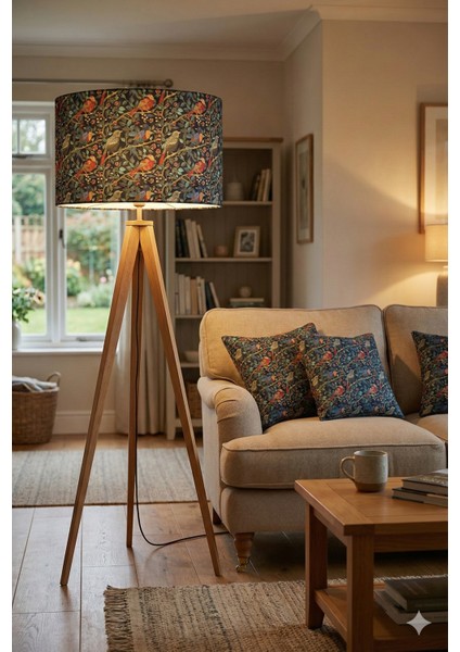 Gece Kuşları Desenli Dijital Baskılı Kumaş Lambader Başlığı ( Sadece Başlık )