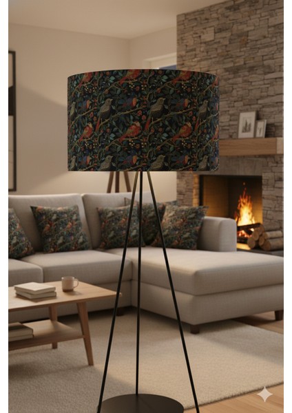 Gece Kuşları Desenli Dijital Baskılı Kumaş Lambader Başlığı ( Sadece Başlık ) modelleri