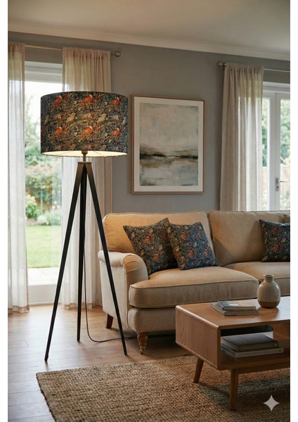 Gece Kuşları Desenli Dijital Baskılı Kumaş Lambader Başlığı ( Sadece Başlık )