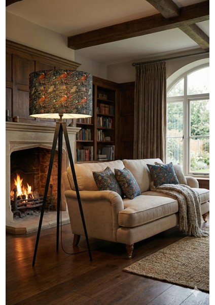 Gece Kuşları Desenli Dijital Baskılı Kumaş Lambader Başlığı ( Sadece Başlık )