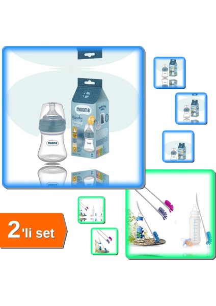 Biberon Anti Kolik Biberon 150 ml Kapaklı 6-18 Ay + Pratik Biberon Temizleme Fırçası - 2li Set U8V4X