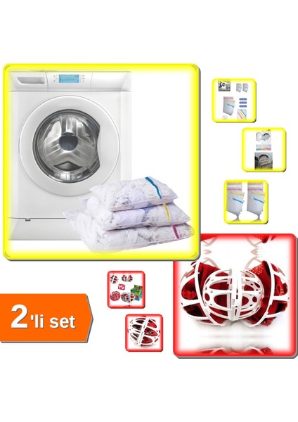 3 Boy Renkli Fermuarlı Çamaşır Yıkama Filesi + Sütyen Yıkama Koruyucu Bubble - 2li Set X8Z7L0