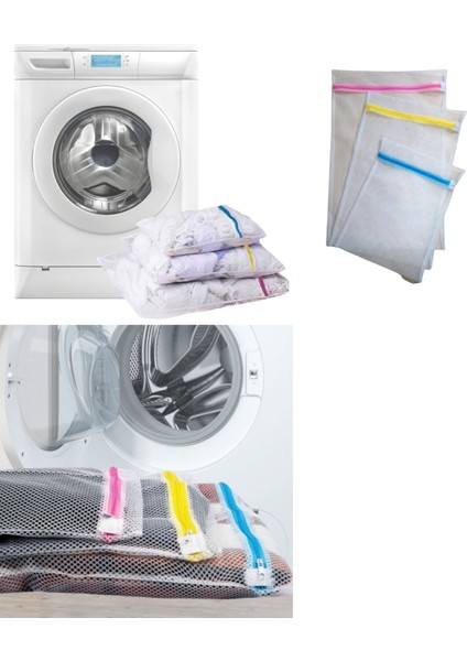 3 Boy Renkli Fermuarlı Çamaşır Yıkama Filesi + Sütyen Yıkama Koruyucu Bubble - 2li Set X8Z7L0 fiyatları