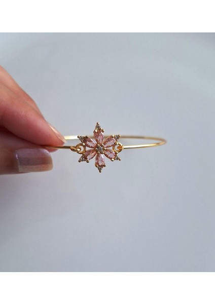 Zirkon Taşlı Pembe Çiçek Bileklik