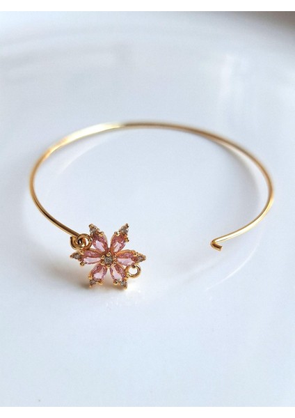 Zirkon Taşlı Pembe Çiçek Bileklik modelleri