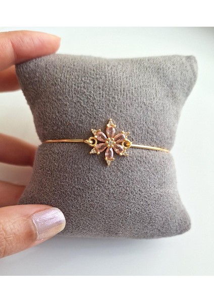 Zirkon Taşlı Pembe Çiçek Bileklik