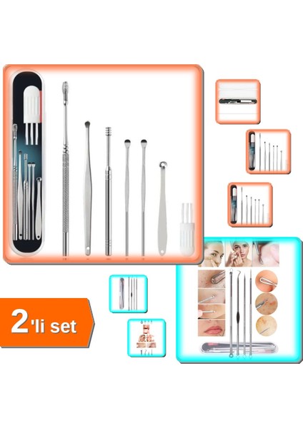 Spiral Kulak Temizleme Seti + Siyah Nokta Temizleyici Set - 2li Paslanmaz Çelik Set H0Q7Y6