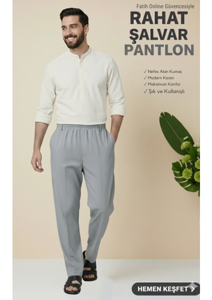 Online Collections Hac ve Umre için Şık Kesim, Rahat Kalıp Erkek Şalvar Pantolon Gri - L