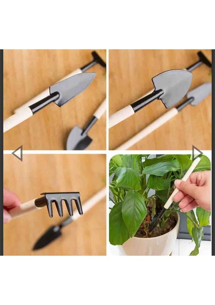 Mini Ahşap Saplı Saksı Çiçek Bahçe Bitki Hobi Seti 3 Parça fiyatları