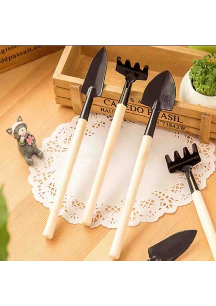 Mini Ahşap Saplı Saksı Çiçek Bahçe Bitki Hobi Seti 3 Parça modelleri