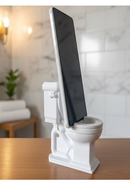 Tuvalet Şeklinde Masaüstü Telefon Standı - Eğlenceli ve Dekoratif Telefon Tutucu - 12X9.5X6 cm - Komik Ofis Hediyesi