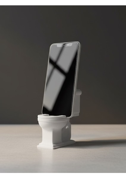 Tuvalet Şeklinde Masaüstü Telefon Standı - Eğlenceli ve Dekoratif Telefon Tutucu - 12X9.5X6 cm - Komik Ofis Hediyesi modelleri
