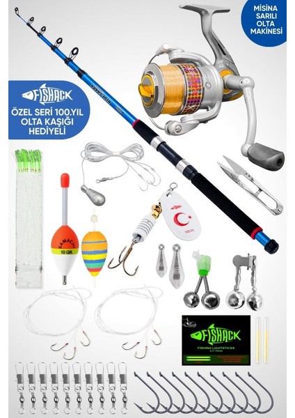 35 Parça Tam Takım Olta Seti - 300CM Kamış 30-60GR / 40'lık Makine - Tüm Deniz ve Göller Için