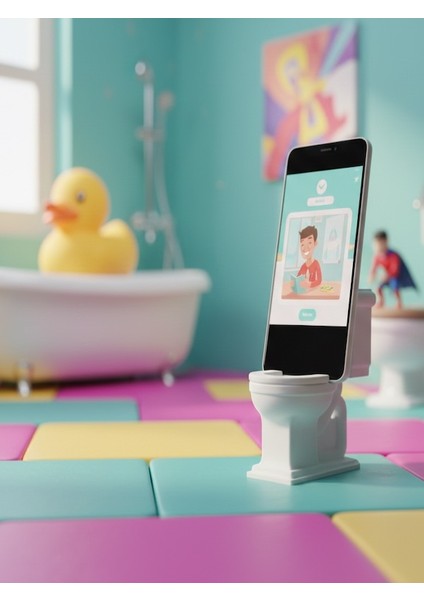 Tuvalet Şeklinde Masaüstü Telefon Standı - Eğlenceli ve Dekoratif Telefon Tutucu - 12X9.5X6 cm - Komik Ofis Hediyesi fırsatları