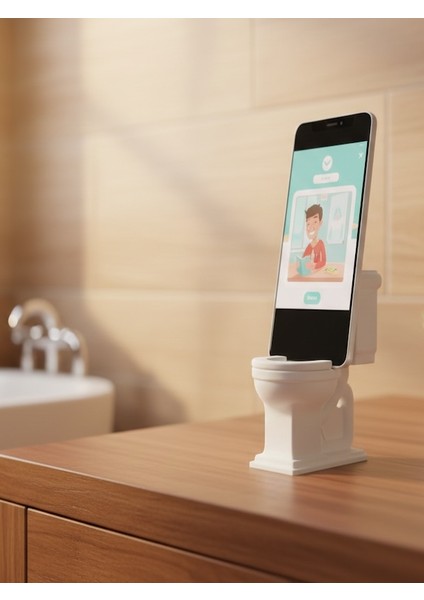 Tuvalet Şeklinde Masaüstü Telefon Standı - Eğlenceli ve Dekoratif Telefon Tutucu - 12X9.5X6 cm - Komik Ofis Hediyesi indirimleri