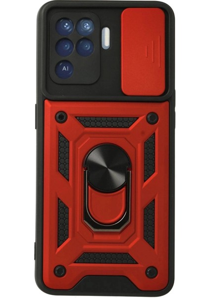 Oppo Reno 5 Lite Kılıf Pars Lens Yüzüklü Silikon - Kırmızı