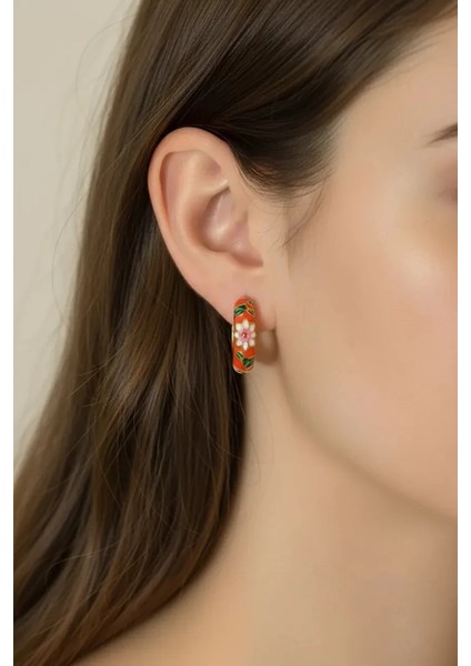 Çelik Turuncu Mineli Küpe