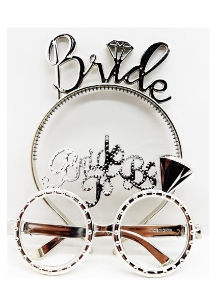 Bride Yazılı Taç ve Bride To Be Yazılı Gözlük Seti Gümüş Renk fiyatları
