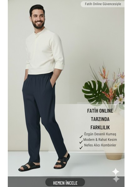 Online Collections Hac ve Umre için Şık Kesim, Rahat Kalıp Erkek Şalvar Pantolon Lacivert - M