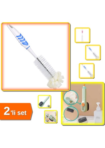Şişe Temizleme Fırçası + Deterjan Hazneli Süet Bot Nubuk Ayakkabı Fırçası - 2li Set J9W4R3