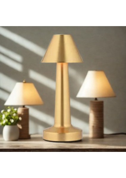 Çatı Model Gold Renk Şarjlı Dokunmatik 3 Renkli LED Masa Lambası (4940) fırsatları