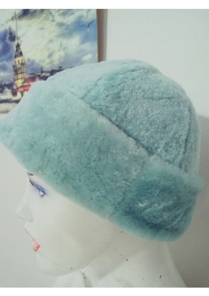 Unisex Hakiki Kuzu Postu Posteki Çift Kat Bere Şapka Börk