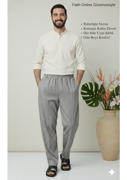 Online Collections Hacı ve Umre için Günlükte Şık Kesim Rahat Kalıp Erkek Şalvar Pantolon Desenli Gri - 2XL