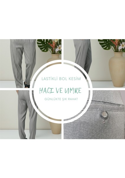 Online Collections Hacı ve Umre için Günlükte Şık Kesim Rahat Kalıp Erkek Şalvar Pantolon Desenli Gri - 2XL