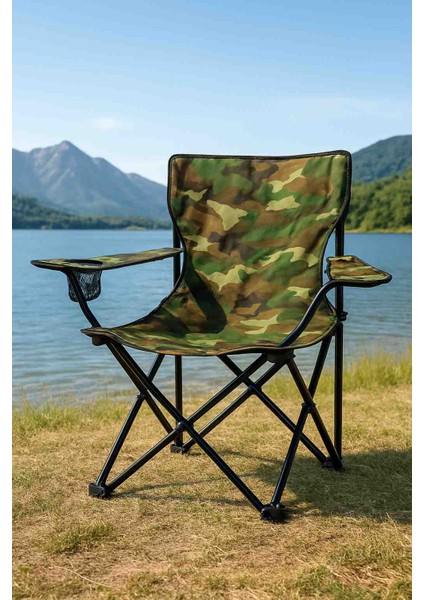 Katlanabilir Desenli Kamp Balıkçı Doğa Sandalyesi Taşıma Çantalı Haki