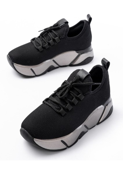 ZRİN-400 Premium Siyah Bağcıklı Triko Renkli Taban Kadın Sneaker