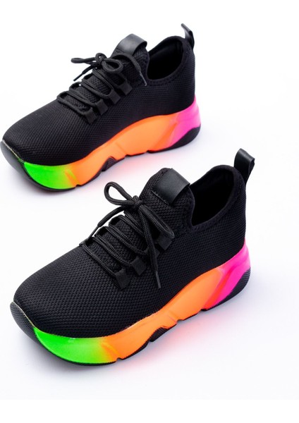 ZRİN-400 Premium Siyah Renkli Bağcıklı Triko Renkli Taban Kadın Sneaker