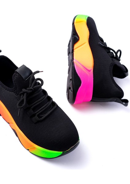 ZRİN-400 Premium Siyah Renkli Bağcıklı Triko Renkli Taban Kadın Sneaker fırsatları