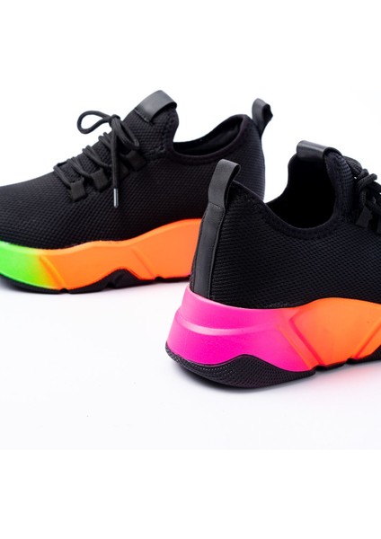 ZRİN-400 Premium Siyah Renkli Bağcıklı Triko Renkli Taban Kadın Sneaker indirimleri