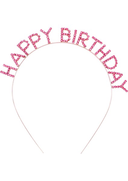 Pembe Renk Kristal Taşlı Gold Renk Kaplama Happy Birthday Taç 16X17 cm (4940)