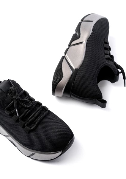 ZRİN-400 Premium Siyah Bağcıklı Triko Renkli Taban Kadın Sneaker indirimleri