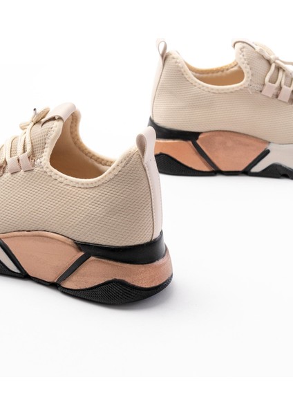 ZRİN-400 Premium Bej Bağcıklı Triko Renkli Taban Kadın Sneaker indirimleri