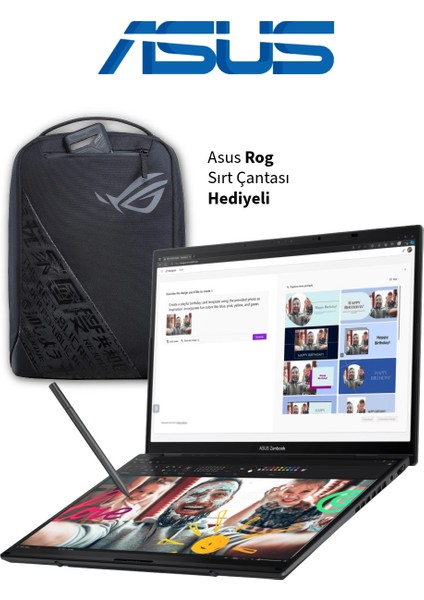 Ultra Pil Ömürlü Dokunmatik Ekran Zenbook Duo Çift 14" OLED Ekran Core Ultra 9 32GB 2tb Ultrabook