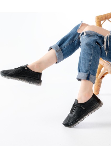 ZRİN-365 Siyah Desenli Hakiki Deri Tam Ortopedik Comfort Spor Babet fiyatları