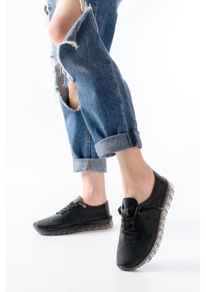 ZRİN-365 Siyah Desenli Hakiki Deri Tam Ortopedik Comfort Spor Babet modelleri