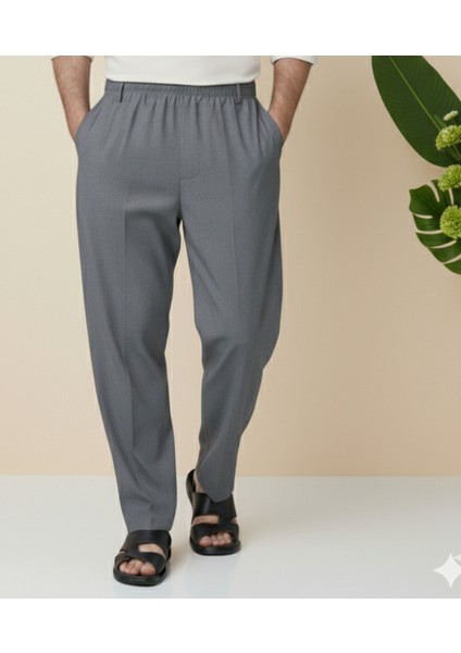Online Hacı ve Umre Için Günlükte Şık Kesim Rahat Kalıp Erkek Şalvar Pantolon Füme - S