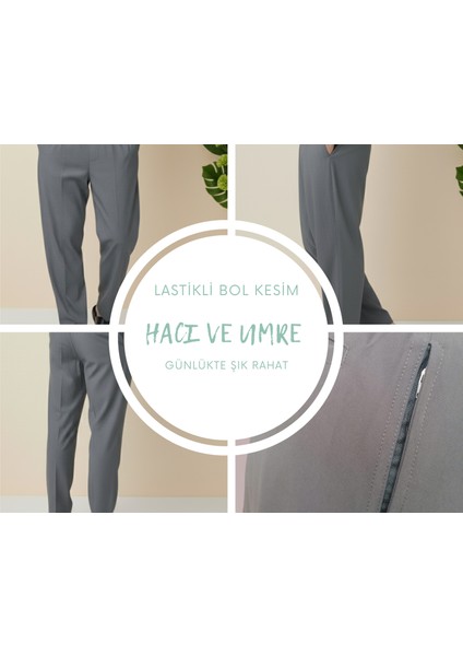 Online Hacı ve Umre Için Günlükte Şık Kesim Rahat Kalıp Erkek Şalvar Pantolon Füme - S