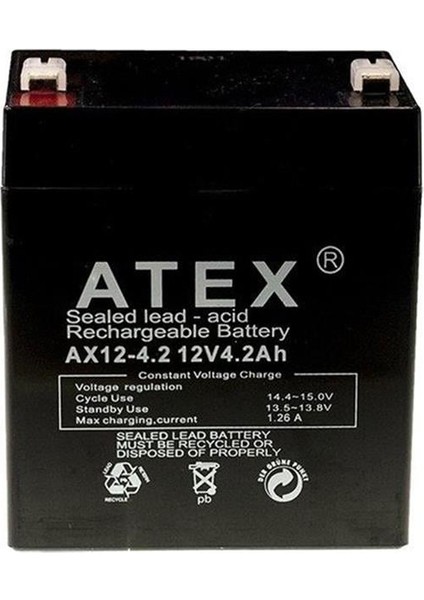 Atex AX12-4.2 12 Volt 4.2 Amper Kuru Akü (90X70X101 Mm)