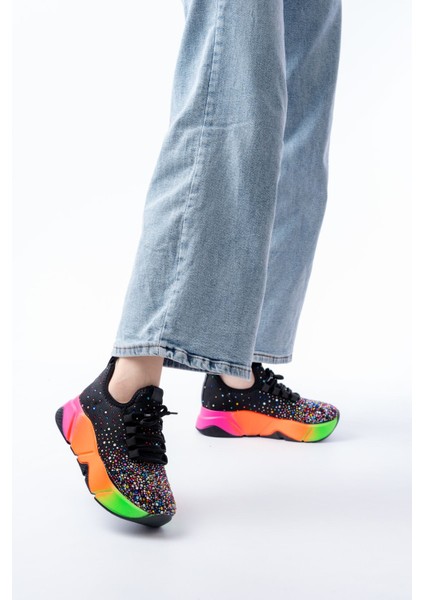 ZRİN-403 Premium Siyah Turuncu Bağcıklı Fileli Multi Taşlı Kadın Sneaker fiyatları