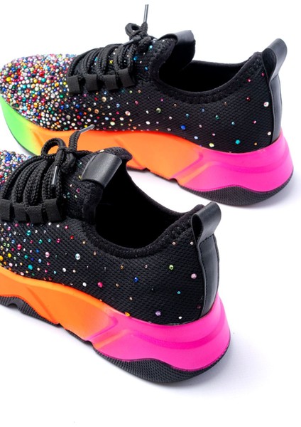 ZRİN-403 Premium Siyah Turuncu Bağcıklı Fileli Multi Taşlı Kadın Sneaker fırsatları