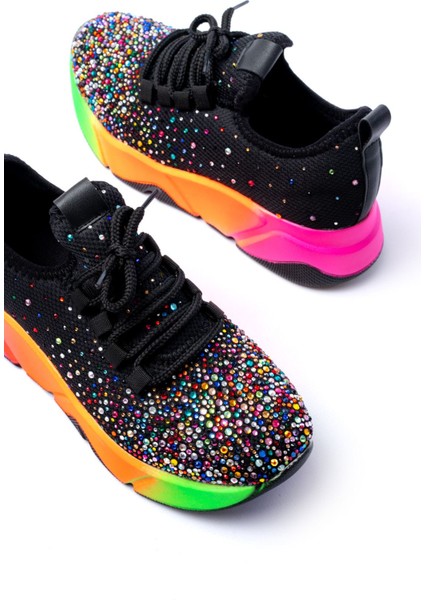 ZRİN-403 Premium Siyah Turuncu Bağcıklı Fileli Multi Taşlı Kadın Sneaker indirimleri