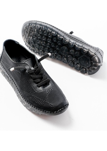 ZRİN-365 Siyah Desenli Hakiki Deri Tam Ortopedik Comfort Spor Babet fırsatları