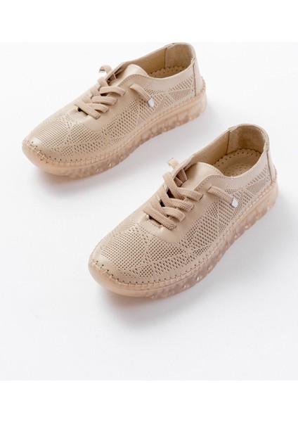 ZRİN-365 Bej Desenli Hakiki Deri Tam Ortopedik Comfort Spor Babet