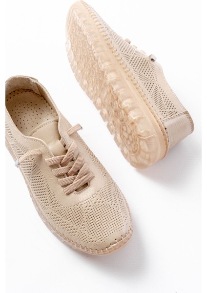 ZRİN-365 Bej Desenli Hakiki Deri Tam Ortopedik Comfort Spor Babet fırsatları